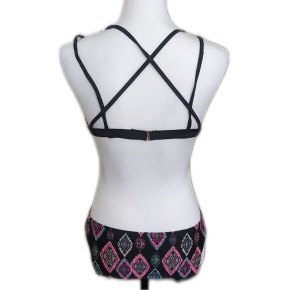 Xhilaration (Target) 2-piece bikini swimsuit, black pink blue tribal pattern M/L - Picture 2 of 9